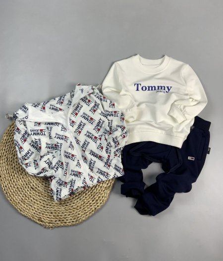 بدلة عملي 3 قطع جاكيت مبطن tommy 8602 - ابيض