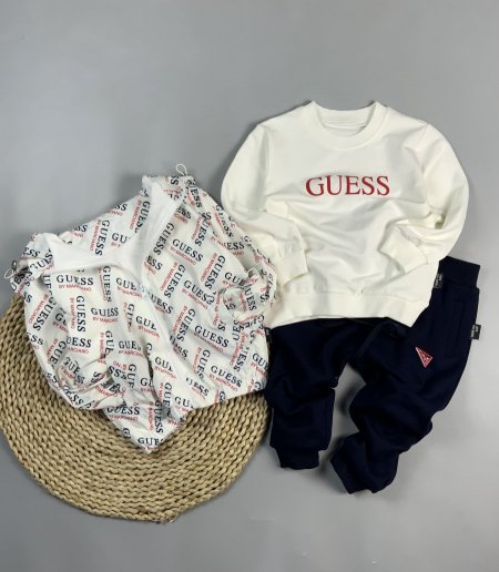 بدلة عملي 3 قطع جاكيت مبطن Guess 8603 - ابيض